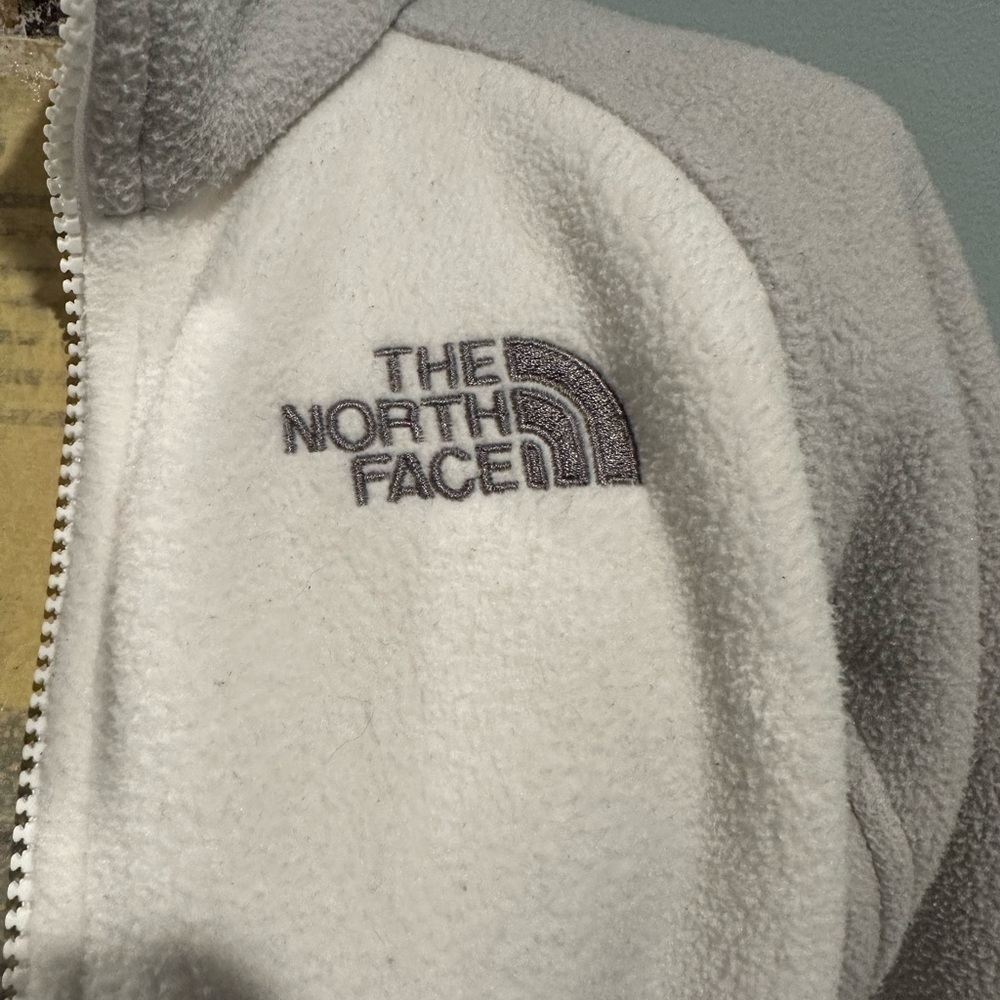 The North Face Womens Khumbu Fleece Jacket White Gray Pockets Toggle Elastic XS - Picture 4 of 8